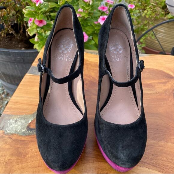 VINCE CAMUTO Black and Purple Suede Mary Jane Platform Pump Heel Size 6 - Picture 7 of 8